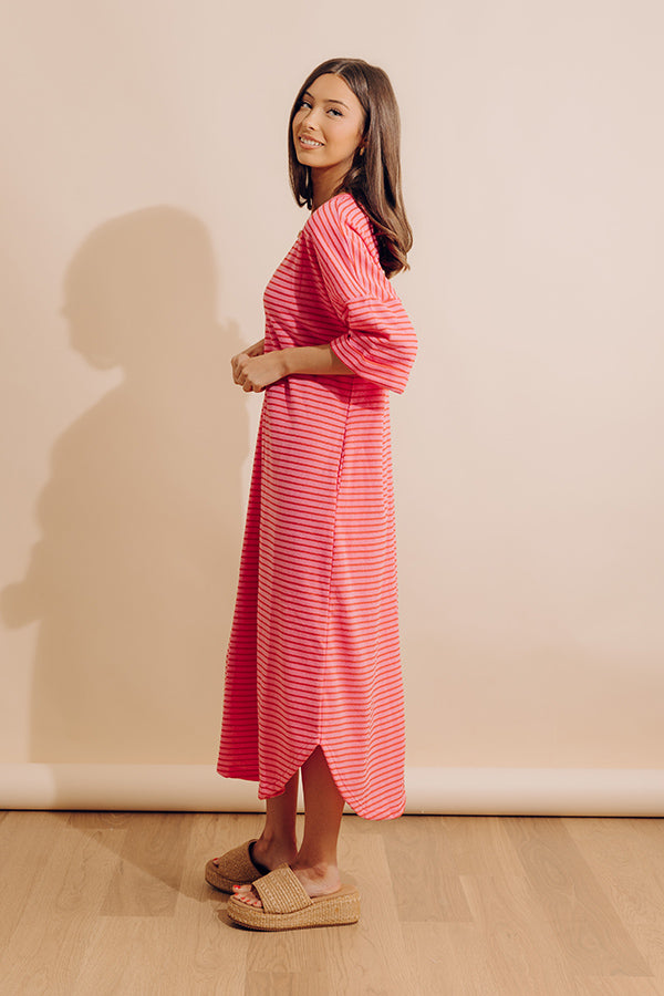 Beach Day Terry Stripe Maxi Dress in Pink Image - 3