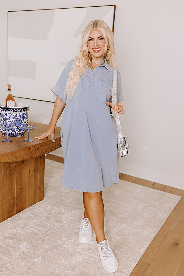 Casual Meetup Mini Dress in Airy Blue Curves