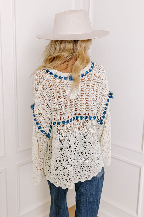 Boho Feeling Pointelle Knit Sweater in Cream