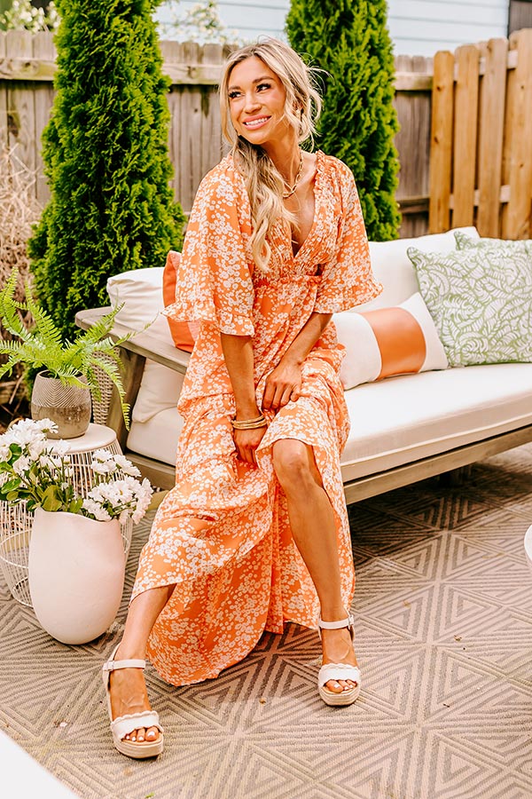 Affectionate Feeling Floral Smocked Maxi Dress in Orange Affectionate Feeling Floral Smocked Maxi Dress in Orange