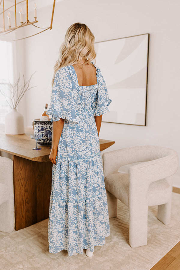 Affectionate Feeling Floral Smocked Maxi Dress in Sky Blue Affectionate Feeling Floral Smocked Maxi Dress in Sky Blue
