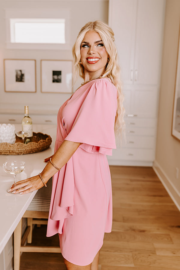 Classy Girl Faux Wrap Mini Dress in Pink Curves 1XL / Pink Classy Girl Faux Wrap Mini Dress in Pink Curves 1XL / Pink