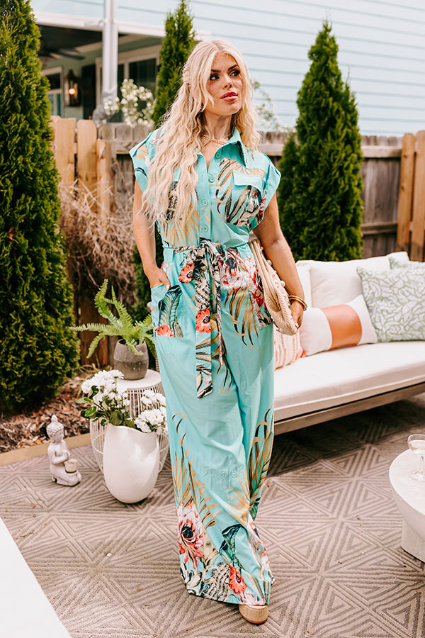 Tropical Tour Jumpsuit in Aqua Curves