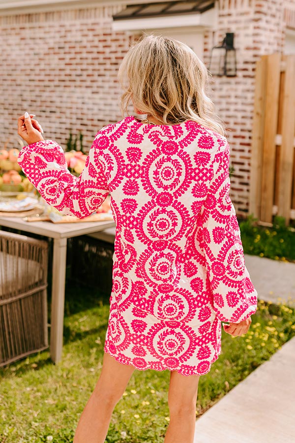 Sunday Market Embroidered Tunic Dress in Hot Pink