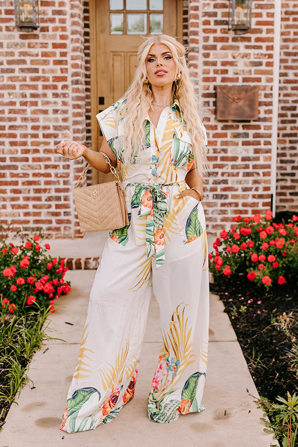 Tropical Tour Jumpsuit in White Curves