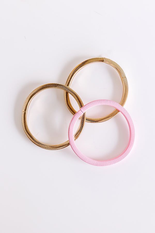 Girl On The Go Stretch Bangle Bracelet Set in Pink