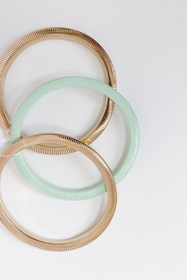 Girl On The Go Stretch Bangle Bracelet Set in Mint