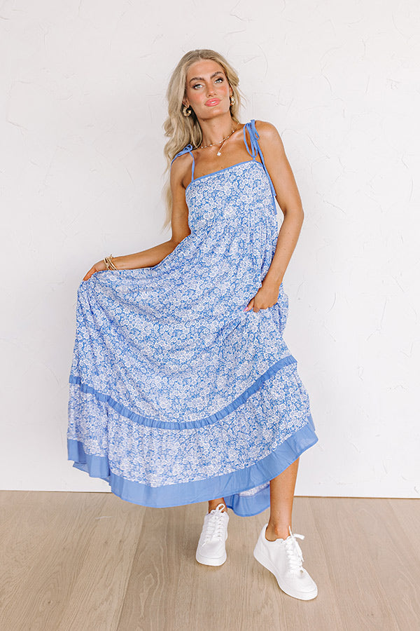 Boho Beauty Floral Maxi Dress in Airy Blue