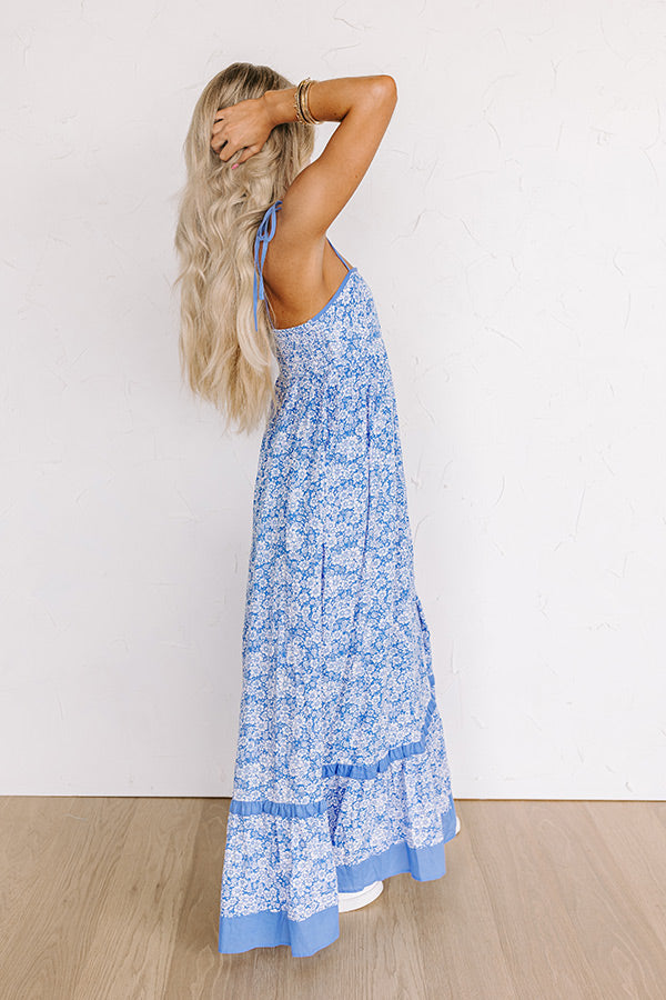 Boho Beauty Floral Maxi Dress in Airy Blue