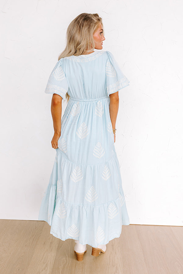Venice Stroll Embroidered Maxi Dress in Sky Blue