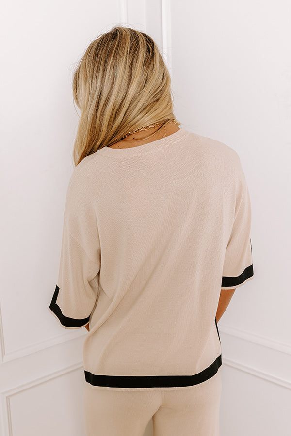 Uptown Cafe Knit Shift Top in Light Beige