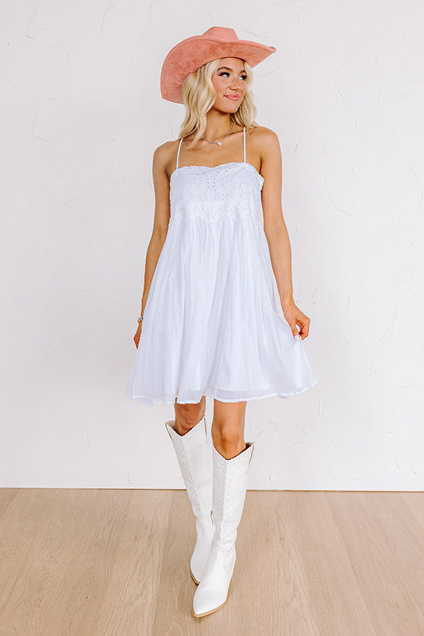 Coastal Flair Eyelet Mini Dress in White
