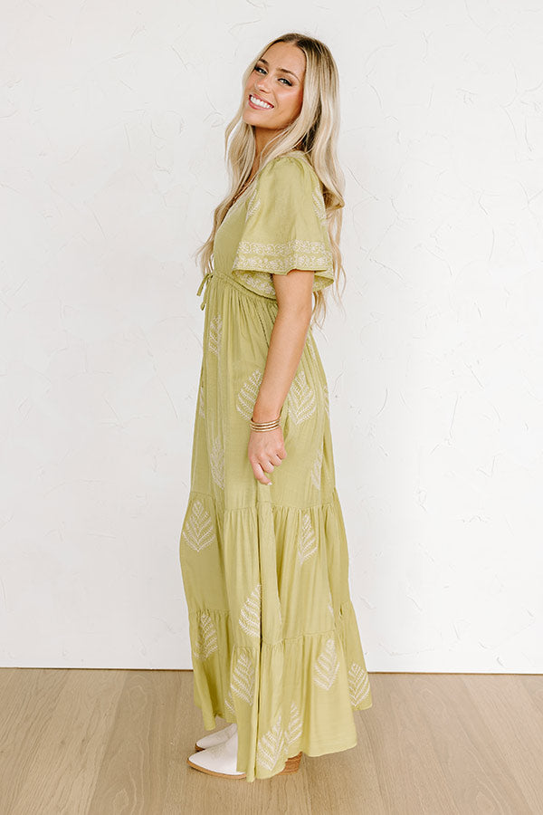 Venice Stroll Embroidered Maxi Dress in Chartreuse
