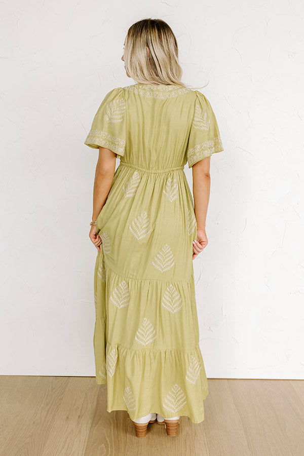 Venice Stroll Embroidered Maxi Dress in Chartreuse