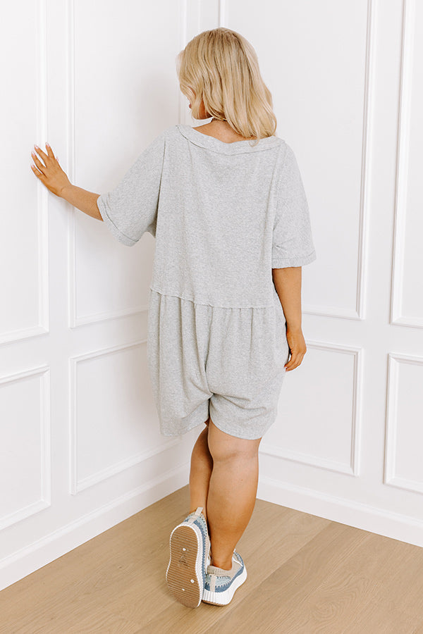 Comfy Chic Button Down Romper in Grey Curves Comfy Chic Button Down Romper in Grey Curves