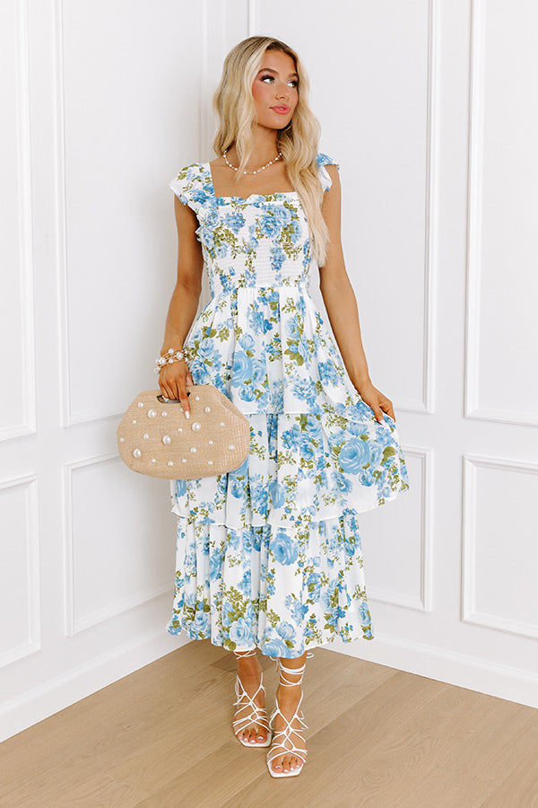 Rose Garden Gala Tiered Midi in Blue