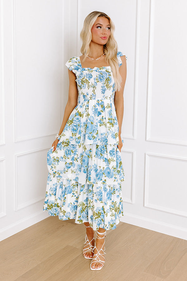 Rose Garden Gala Tiered Midi in Blue