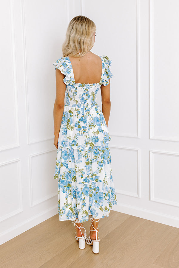 Rose Garden Gala Tiered Midi in Blue