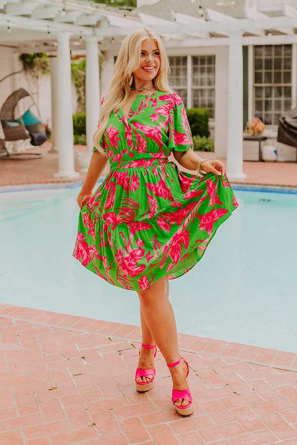 Cruise Trip Ready Floral Mini Dress in Kelly Green Curves