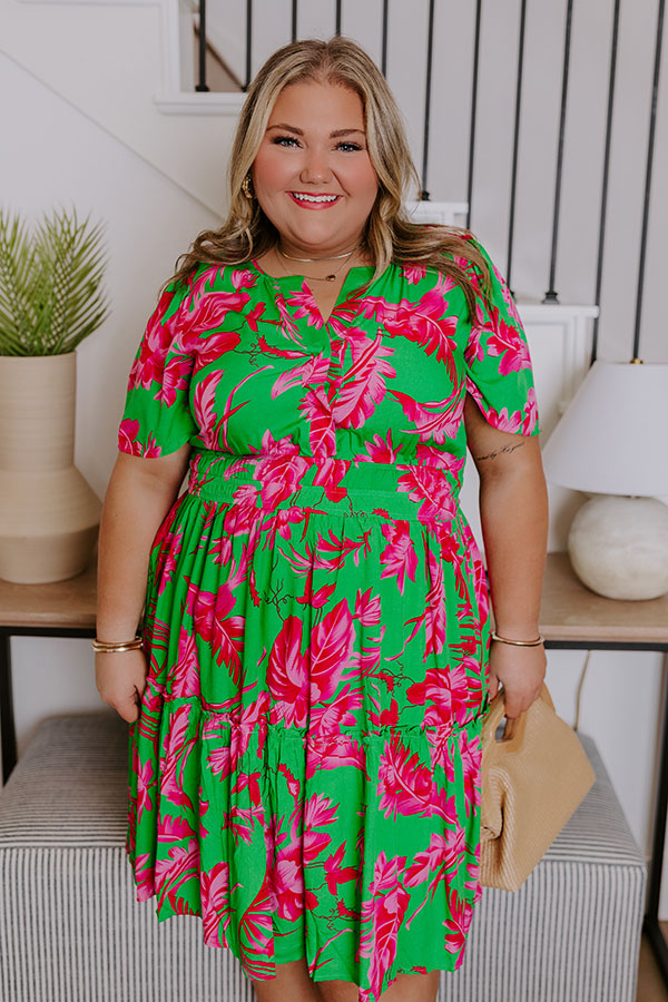 Cruise Trip Ready Floral Mini Dress in Kelly Green Curves XL / kelly-green