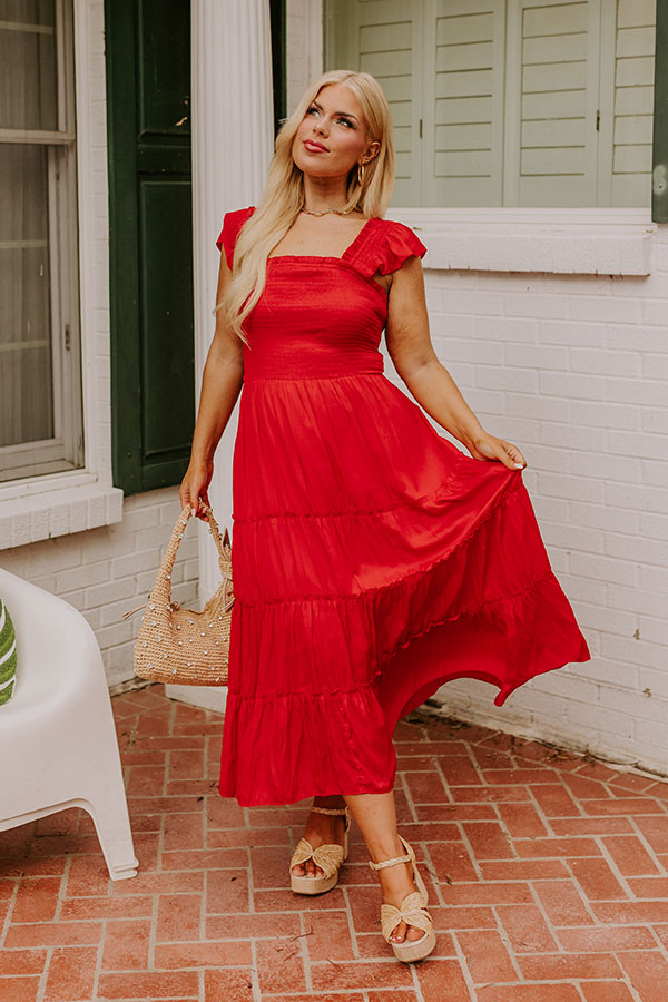 Napa Valley Retreat Smocked Midi In Red Curves