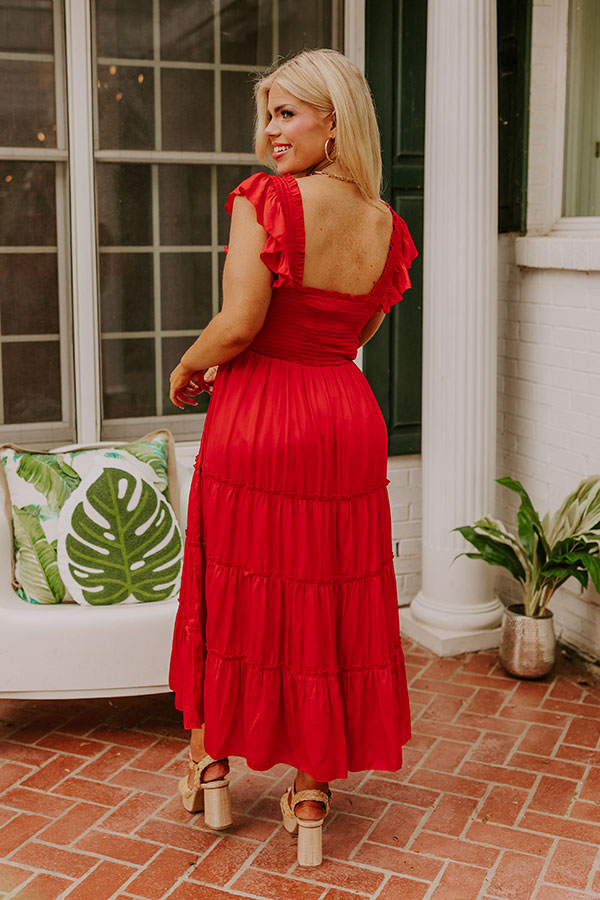 Napa Valley Retreat Smocked Midi In Red Curves