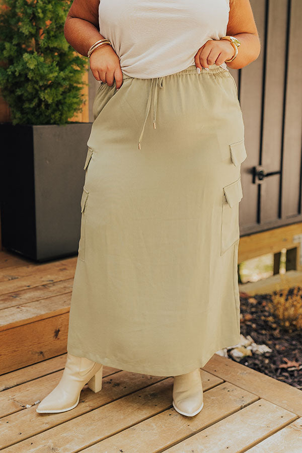 Central Park Stroll High Waist Cargo Skirt in Sage Curves