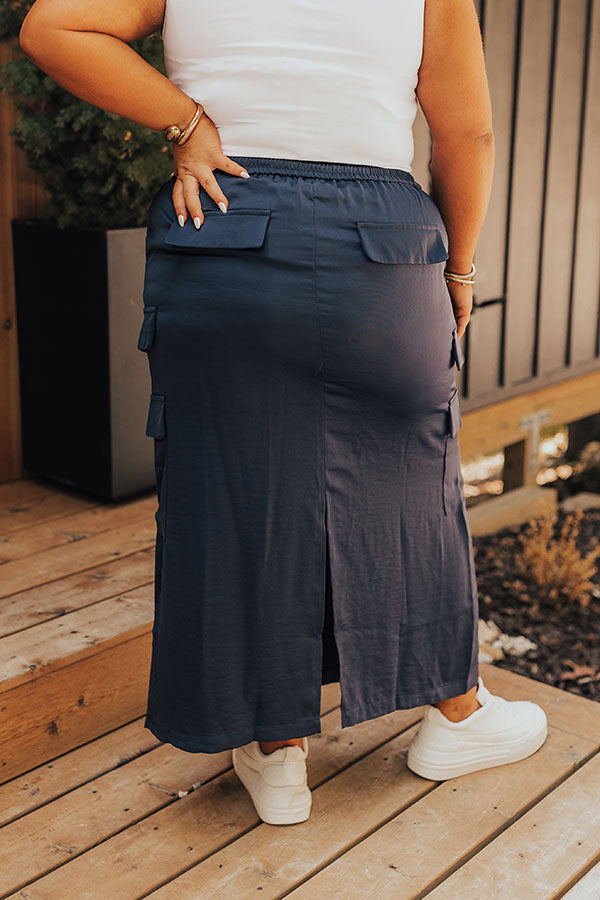 Central Park Stroll High Waist Cargo Skirt in Navy Curves