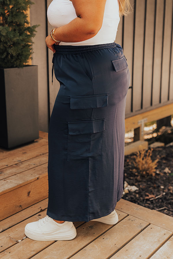 Central Park Stroll High Waist Cargo Skirt in Navy Curves