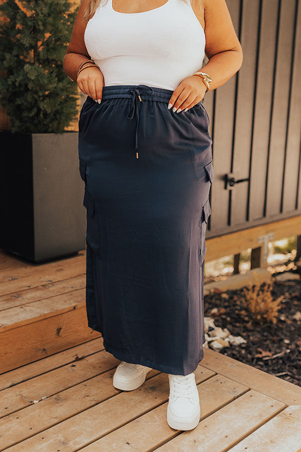 Central Park Stroll High Waist Cargo Skirt in Navy Curves