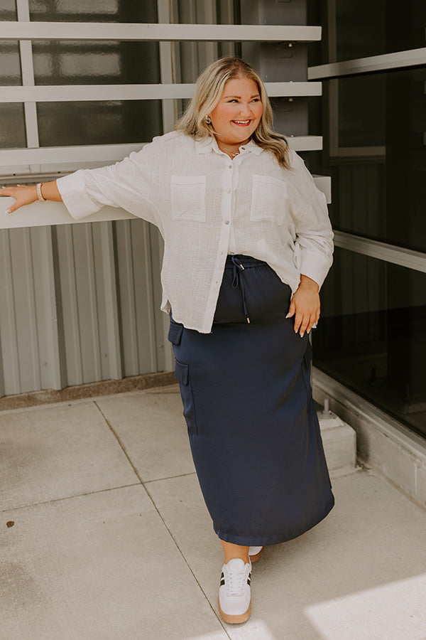 Central Park Stroll High Waist Cargo Skirt in Navy Curves