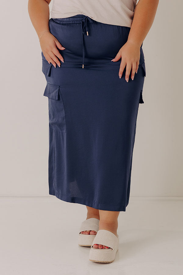 Central Park Stroll High Waist Cargo Skirt in Navy Curves