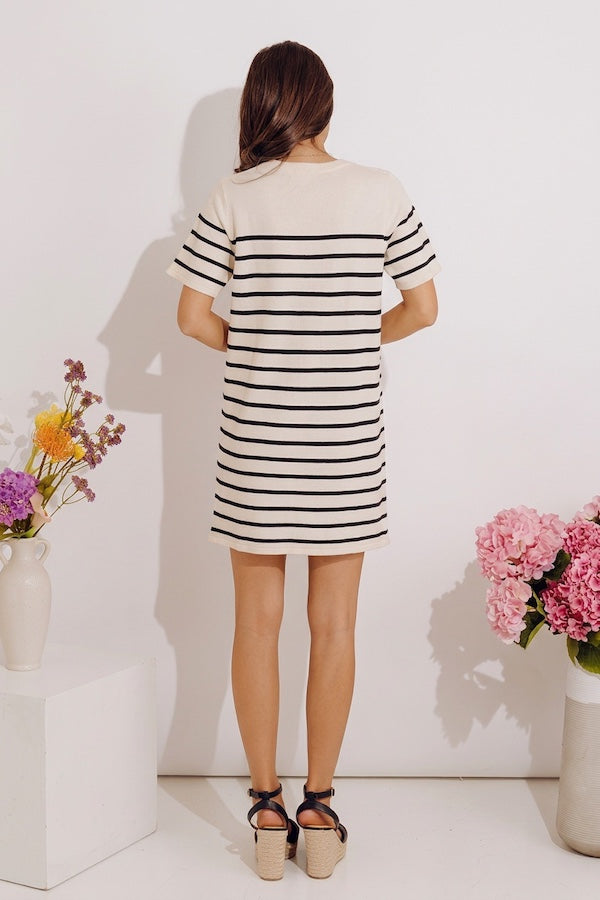 Country Club Charm Stripe Mini Dress in Cream Image - 4