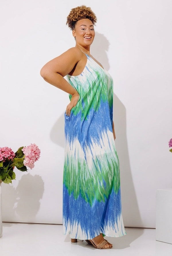 Vacay Mindset Satin Maxi Dress in Ocean Blue Curves Image - 4