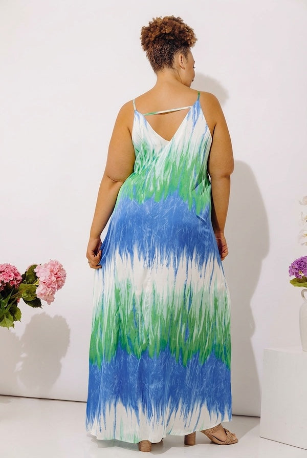 Vacay Mindset Satin Maxi Dress in Ocean Blue Curves Image - 5