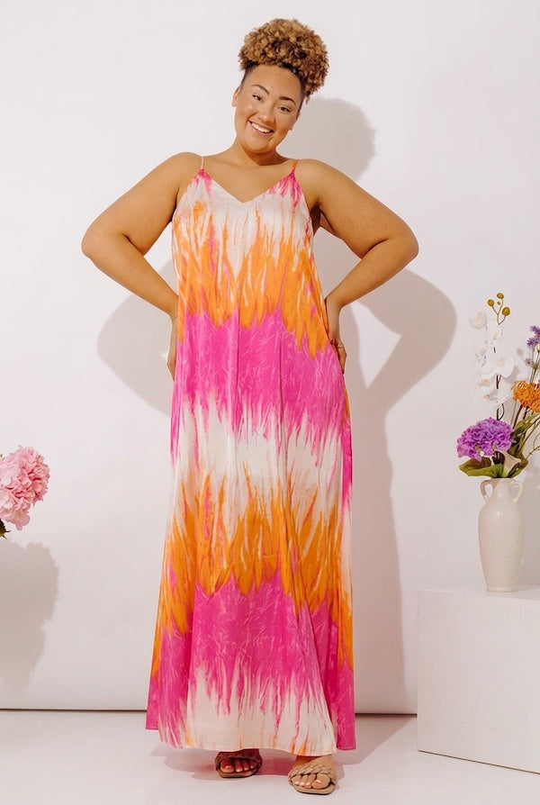 Vacay Mindset Satin Maxi Dress in Orange Curves Image - 1