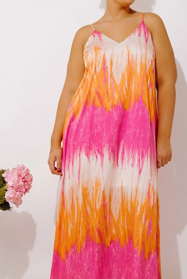 Vacay Mindset Satin Maxi Dress in Orange Curves Image - 2