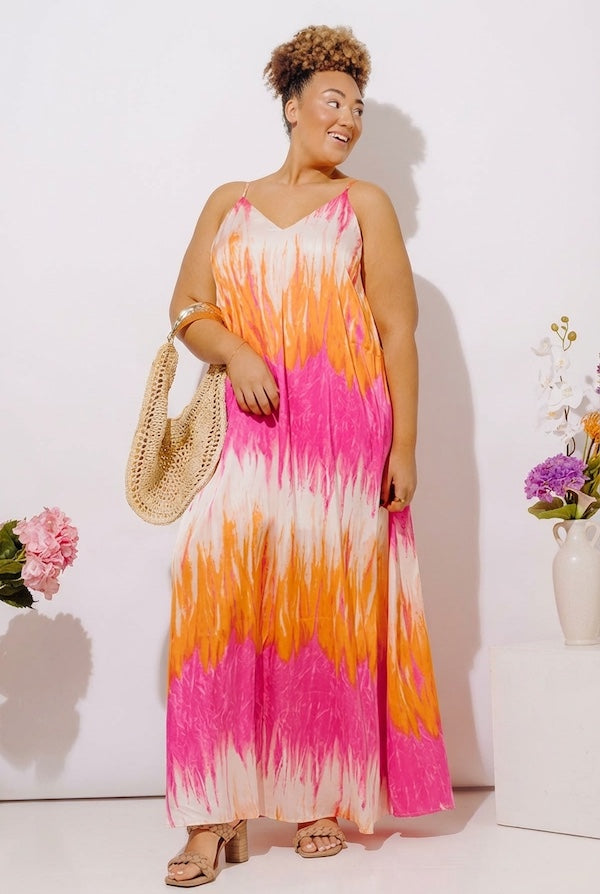 Vacay Mindset Satin Maxi Dress in Orange Curves 2XL / Orange