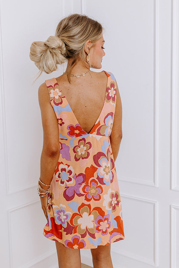 Retro Blooms Linen-Blend Mini Dress