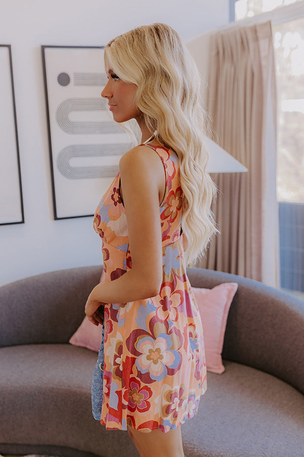 Retro Blooms Linen-Blend Mini Dress S / persimmon Retro Blooms Linen-Blend Mini Dress S / persimmon