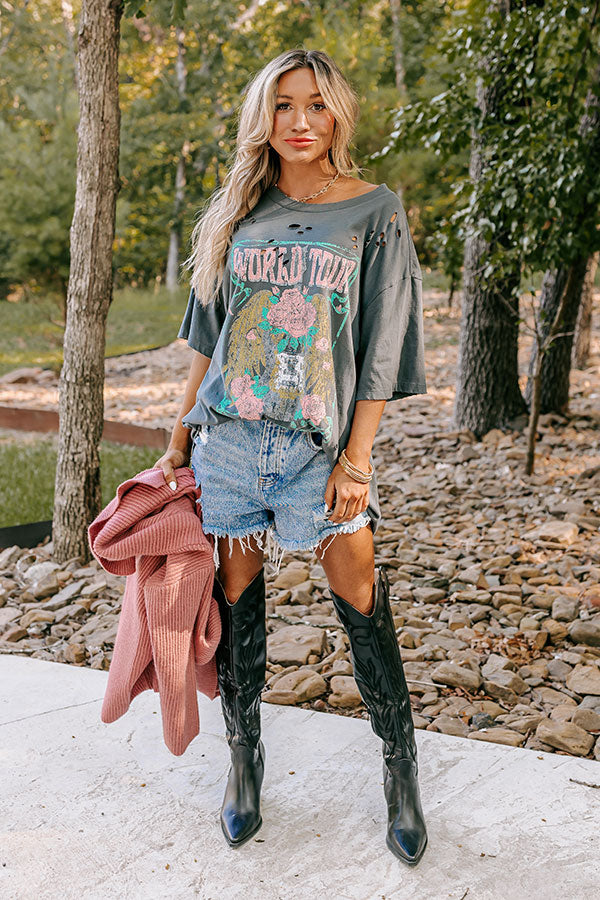 World Tour Oversized Distressed Tee in Charcoal