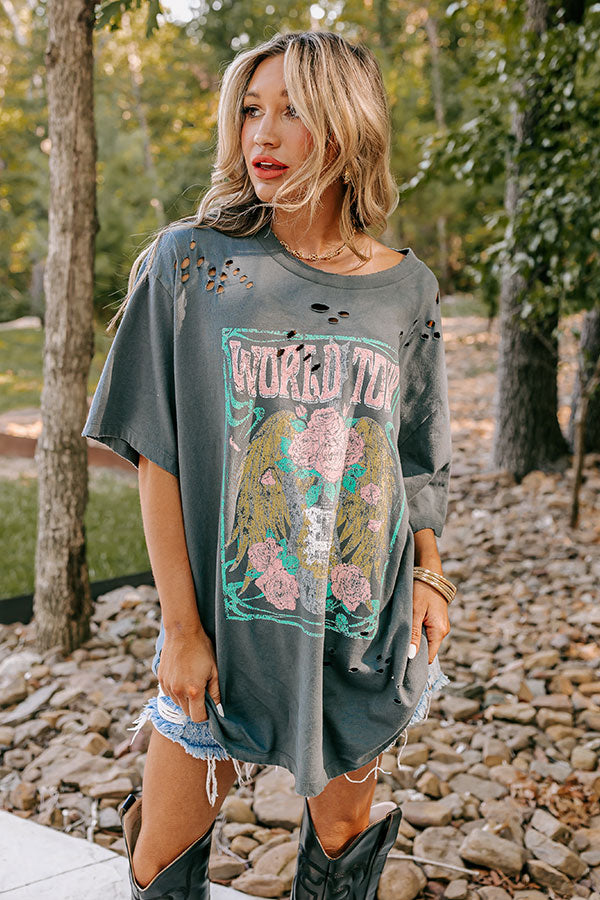 World Tour Oversized Distressed Tee in Charcoal