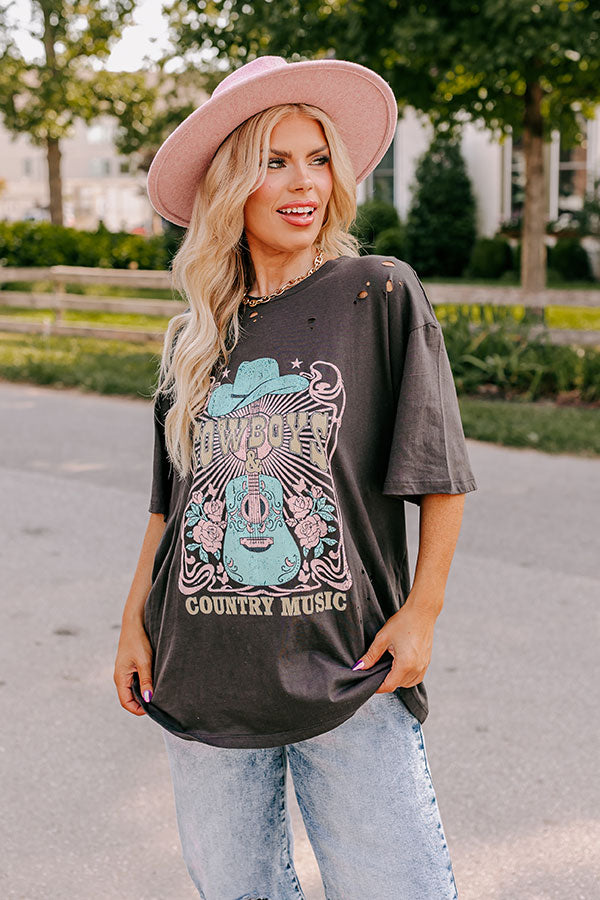 Cowboys and Country Music Distressed Boyfriend Tee Curves