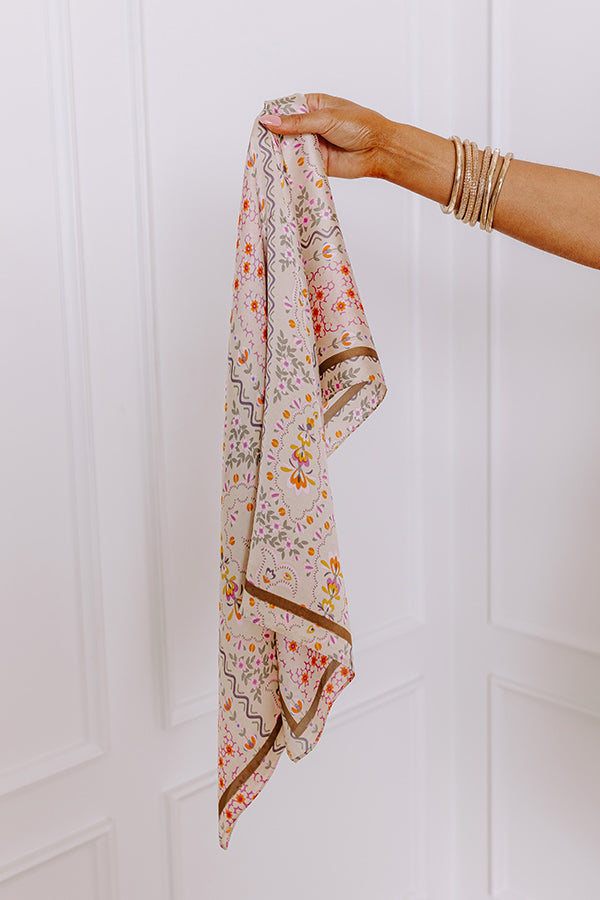 Garden Picnic Satin Scarf in Light Mocha