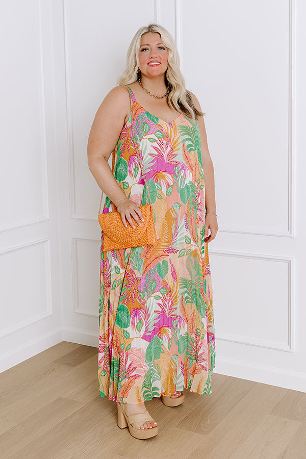Tropical Cabana Chiffon Maxi Dress Curves 1XL / Orange Tropical Cabana Chiffon Maxi Dress Curves 1XL / Orange