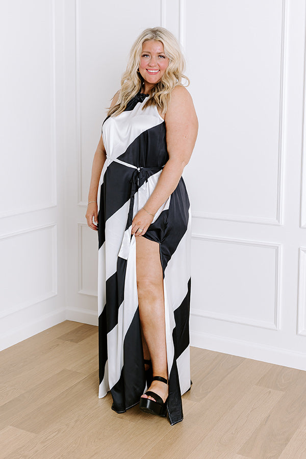 express black and white maxi dress Striped Off The Shoulder Long Sleeve Knit Maxi Dress