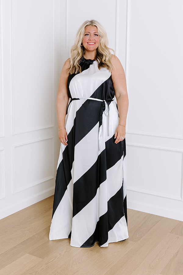 black and white striped maxi dress plus size Luxe Lines Satin Curves 2XL / enjoy25 The sleeveless design not SHEIN Belle Contrast Lace STYLE:A08257001