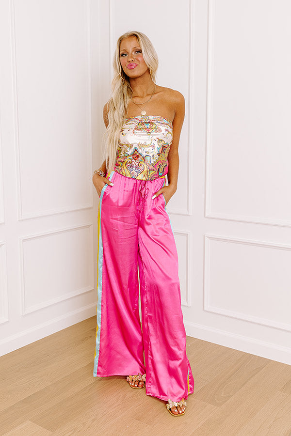 Glamour Girl High Waist Satin Wide Leg Pants S / pink Glamour Girl High Waist Satin Wide Leg Pants S / pink