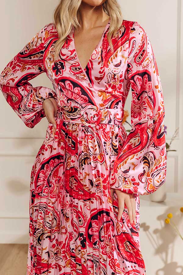 Colorburst Couture Paisley Pleated Maxi Dress in Pink Image - 2