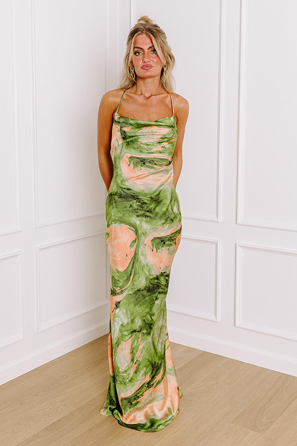 Sunset Sangria Satin Maxi Dress in Olive M / Olive Sunset Sangria Satin Maxi Dress in Olive M / Olive